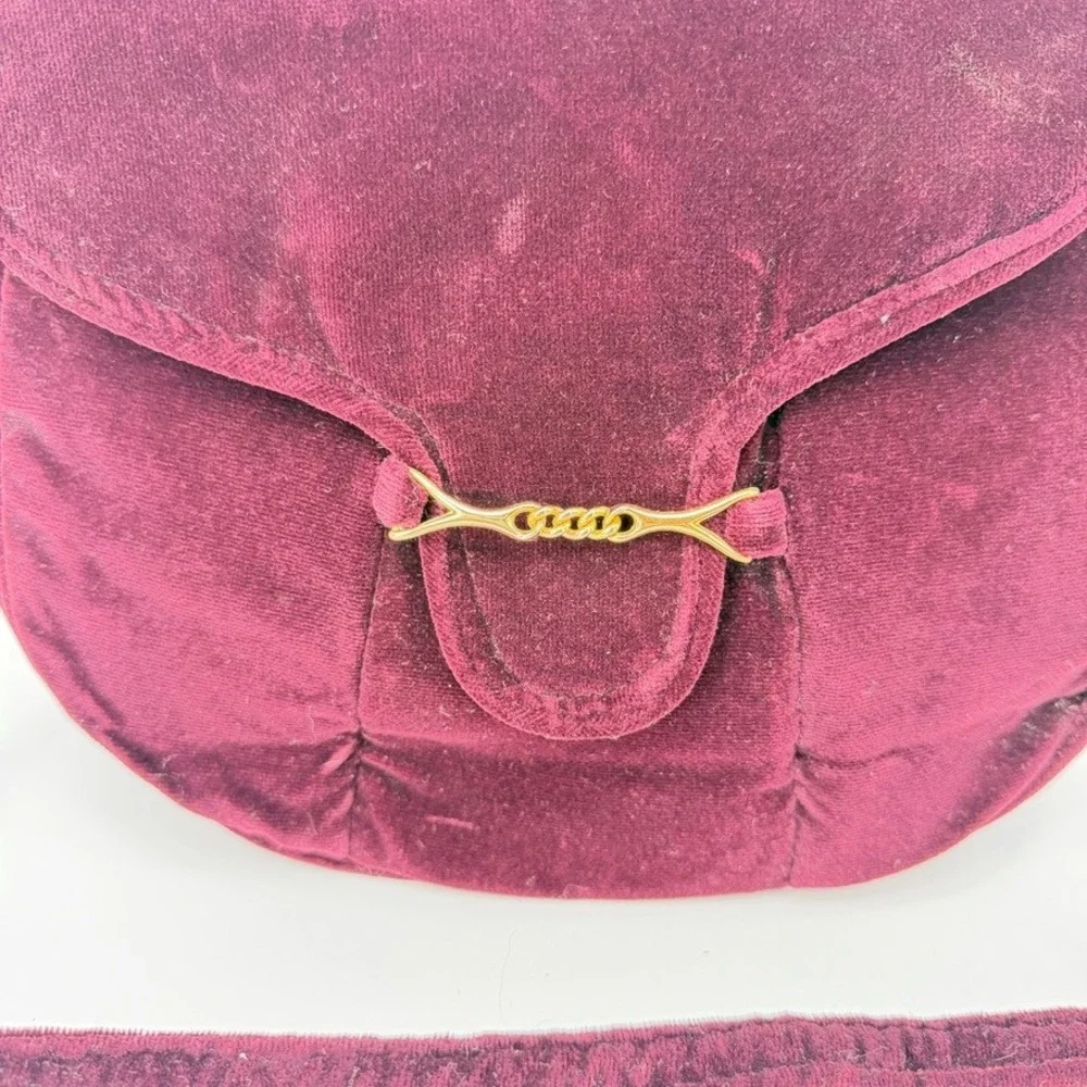 Carpetbags of American Velvet Shoulder‎ Bag Burgundy Evening Boho Gold Accent